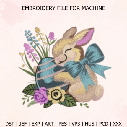 Cute Easter Flower Bunny Embroidery Design (Machine Embroidery File) Design for Tote Bag/Clothes/Pillow/Hoodie