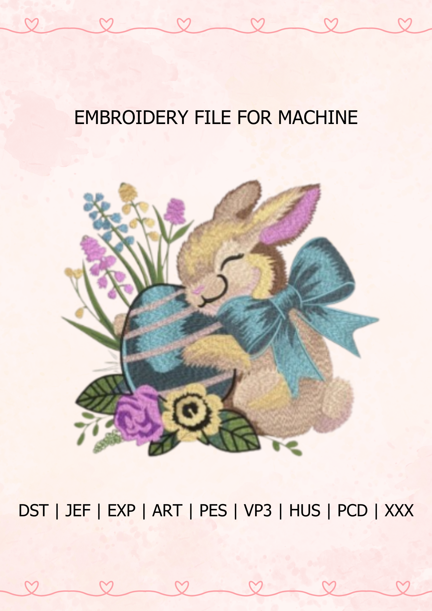Hình chính (15) Cute Easter Flower Bunny Embroidery Design (Machine Embroidery File) Design for Tote Bag/Clothes/Pillow/Hoodie - Image 1