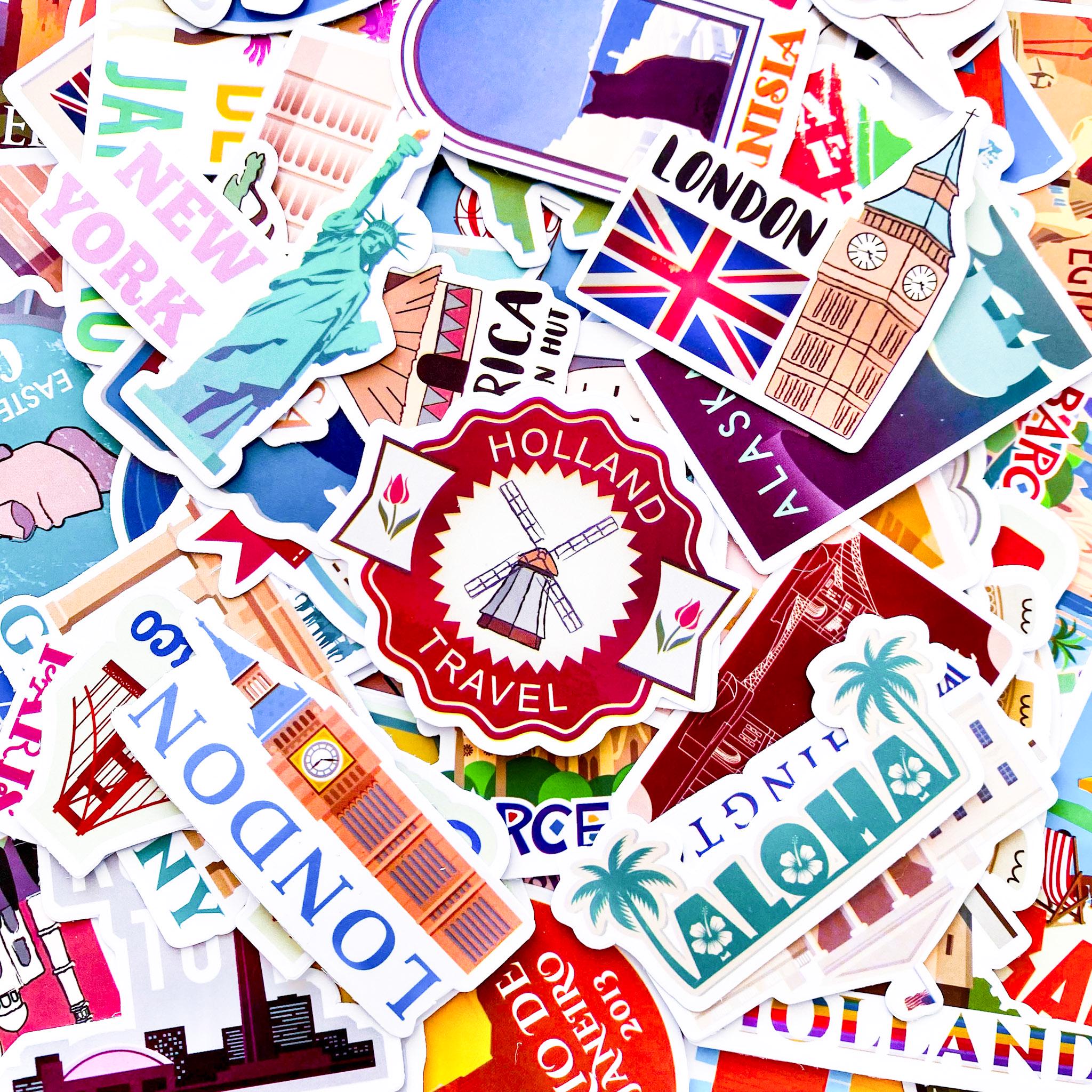 1 100PCS Retro Travel Stickers, Vintage Destination Landmark Stickers, Classic World City Stickers, Country Aesthetic Stickers for Phone Cases - Image 1