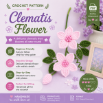 Clematis Flower Crochet Pattern PDF, Crochet Flower Stem, Floral Home Decor, Botanical Amigurumi Gift