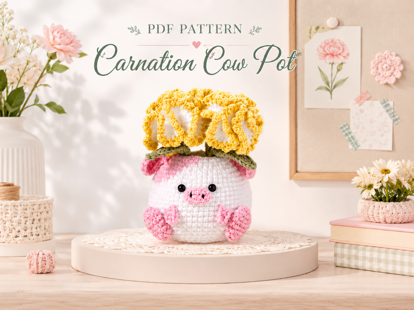 ChatGPT Image 20_49_54 9 thg 6, 2026 Crochet Pig Flower Pot Pattern PDF, Amigurumi Pig Planter With Flowers, Cute Crochet Animal Plant Pot Digital Download - Image 1