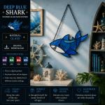 Deep Blue Shark Stained Glass Suncatcher Pattern, Ocean Shark Window Hanging, Coastal Beach Decor, Marine Life Gift